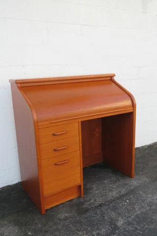 Danish Modern Mid Century Teak Wood Roll Top Secretary Desk 2791 Cover