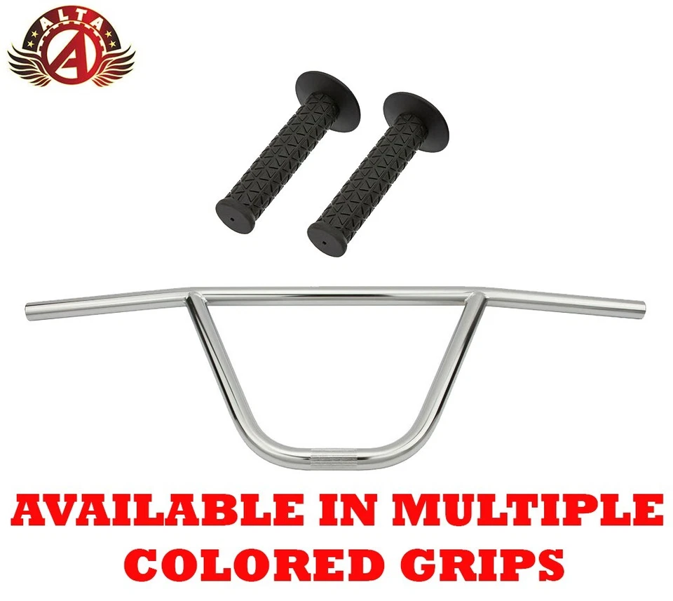 ALTA CW PRO Old School Classic Chrome Handlebar W/ TRIANGLE BMX Style GRIPS. - Image 1 of 1