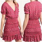 OLIVACEOUS Women's Size S Pink Floral Short Sleeve Smocked Ruffle Mini Dress