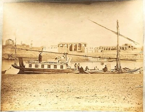 vintage large albumen photo dahabeya dahabieh sail boats Nile Egypt foto c 1885 - Picture 1 of 2
