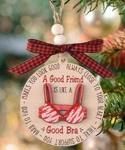 “A Good Friend is Like a Good Bra" Wood Ornament Hanging Tree Decoration Plaque - Picture 1 of 4