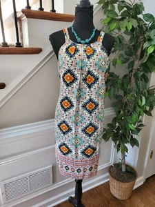 Spense Women's Multicolor 100% Polyester Sleeveless Strappy Knee Length Dress M - Picture 1 of 11