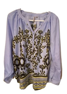 New Directions Long Tab Sleeve Top Blouse Blue Size 0X. BB1 - Picture 1 of 6