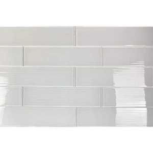 Blanco italiano 4 pulgadas x 16 pulgadas x 6 mm. Azulejo de pared de metro de vidrio texturizado de gran formato - Imagen 1 de 6