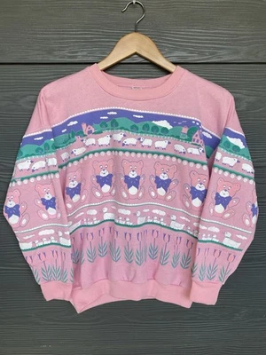 Sudadera De Colección Años 80 Abuela Oso Granja Talla Única AOP Abuela Peluche Hecha en EE. UU. Rosa Foto 1 de 4