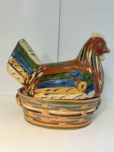 Vtg Chicken Casserole Dish Farmhouse Decorative Lidded Dish Hand Painted 13x11x9 - Picture 1 of 12