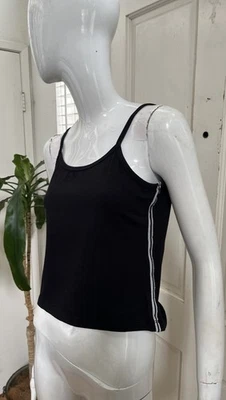 HARD TAIL FOREVER NWT! Black VINTAGE STRIPE CROP TANK TOP Sz L - Image 1 of 4