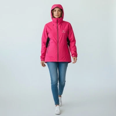 ARC'TERYX 女士精致半透明隐藏连帽尼龙风衣夹克 L 粉红色 — 第 1/4 张图片