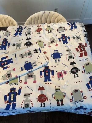 TWIN SIZE LATTJO ROBOTS  Kids DUVET COVER Pillowcase Ikea 100% Cotton EUC - Image 1 of 4