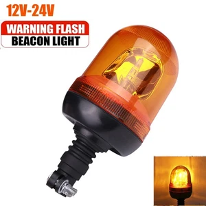Amber 12/24V Rotating Flash Beacon Flexible DIN Pole Mount Tractor Warning Light - Picture 1 of 10