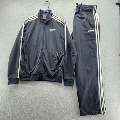 Adidas Traje de Pista Para Hombres Pequeño Negro Blanco 3 Rayas Cremallera Chaqueta Pantalones de Pista Conjunto Foto 1 de 4