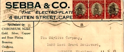 🚩STAMP 1938 SOUTH AFRICA METAL ADVER CAPETOWN SLOGAN CANCEL TO USA  - Image 1 of 3