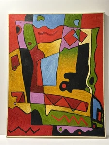 Vintage Kubistisches Gemälde Groß Kubismus Abstrakt Modernist Tokyo Trolley Rowles Öl - Bild 1 von 18