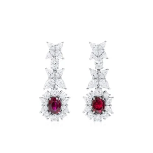 Pendientes de rubí rojo vivo natural 7,80 quilates Forma de cojín oro macizo certificado GRS - Imagen 1 de 4