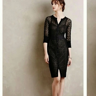 Byron Lars "Beguile" Crochet Lace Mixed Media Black Pencil Dress, Size 0P - Image 1 of 4