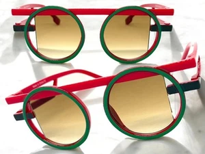 Exaggerated Classic Elegant 90's Modern Retro Style SUNGLASSES Round Red Frame - Picture 1 of 6