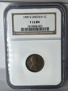 (Lot F) 1909-S Lincoln Cent, Key Date, NGC F12. Hard Key Wheat Penny To Find! - Picture 1 of 8
