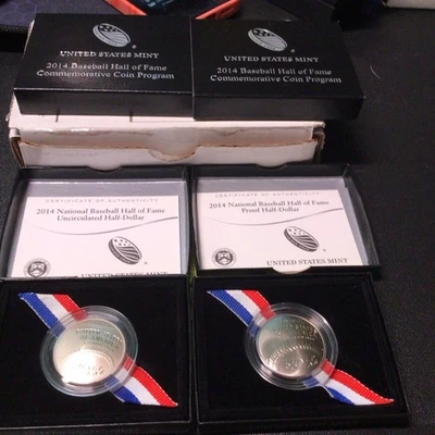 2014 Baseball Hall of Fame Half Dollar Proof and Unc 2 Coin Set w/OGP & COA - Image 1 of 4