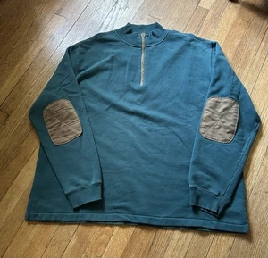 VTG WOOLRICH Men's Green 1/4-Zip ELBOW PATCHES Pullover Sweatshirt Sz XXL - Picture 1 of 5