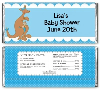 Kangaroo Blue - Personalized Baby Shower Candy Bar Wrappers - Candy Favor - Image 1 of 2
