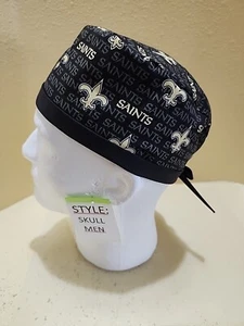 New Orleans Saints (words) NFL Men's Skull/Chemo Surgical Scrub Hat/Cap Handmade - Picture 1 of 7