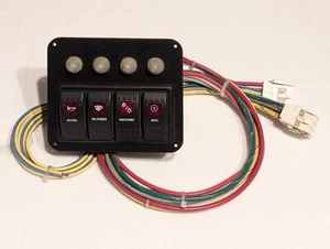 4 Gang Marine H.D Switch panel with Circuit Breakers and Harness 4-1/2" X 5" - Picture 1 of 4