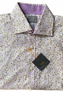 NWT Mens XL THOMAS DEAN Pink Purple Floral Shirt Button Down Dress Casual - Picture 1 of 2