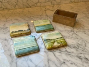 Chad Barrett Stone Coasters Cork Meadow Sea Pasture Set 4 - Picture 1 of 3