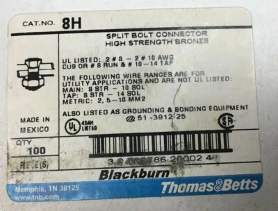 BLACKBURN THOMAS & BETTS Burndy KS15 / Blackburn Thomas&Betts 8-10 Splt Bolt Connector 8H QTY-1