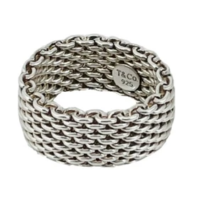 Size 6 Tiffany Somerset Mesh Weave Ring Flexible in Sterling Silver Authentic - Picture 1 of 5