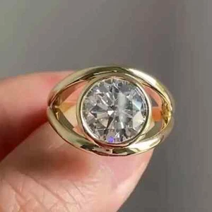 2.10 TCW Round Moissanite Unique Design Engagement Ring In Solid 9k Yellow Gold - Picture 1 of 12