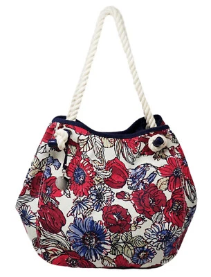 NUEVO Tommy Hilfiger Mujer Rojo Azul Floral Lona Grande Bolso de Mano Cartera Foto 1 de 4