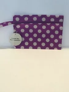 Borsa cosmetica con cerniera viola con punti bianchi con manico da polso -Nuova - Foto 1 di 3