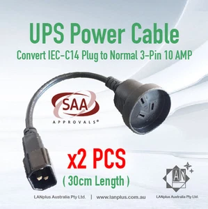 2 x IEC C14 to 3-pin Australia Power cable UPS to normal PC plug 30cm - Picture 1 of 4