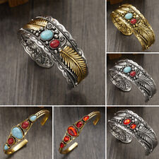 Retro Silver/Gold Color Turquoise Gemstone Bracelet Bangle Cuff Women Jewelry