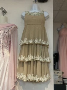 022253 Lady Latin dance dress, size :S/M champagne color glitter color fabric - Picture 1 of 4