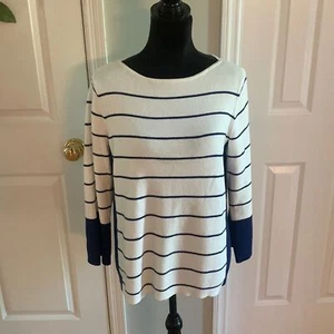 Chico’s Navy Stripe Boatneck Sweater- Size 2 (L) - Picture 1 of 5