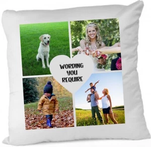 Personalised Photo Cushion cover pillow case, heart design, custom gift 4 pics - Picture 1 of 1