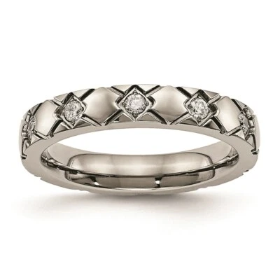 Anillo de circonita cúbica ranurado cruzado pulido titanio Foto 1 de 4