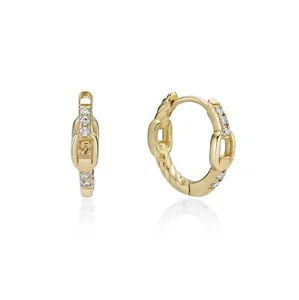 18K Yellow Gold Plated 925 Sterling Silver Chain Earrings With 0.09 Ct. Diamond - Picture 1 of 9