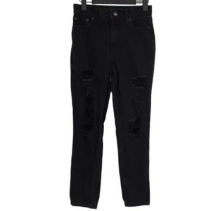 Aeropostale Mom Jeans Damen 00 High Rise Destroyed Black Denim 100% Baumwolle - Bild 1 von 14