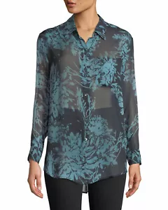 $ 295 Neu mit Etikett Equipment Daddy langärmlige Bluse Seide Blumendruck Finsternis blau Größe S - Bild 1 von 9