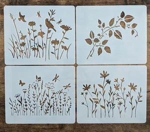 4 Stck. Wildblumenschablonen 6""x5"" Zum Selbermachen Malerei Wandkunst Frühling Schichtung Wiederverwendbar - Bild 1 von 3
