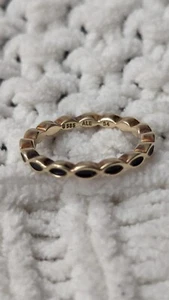 Pandora 14K Yellow Gold And Black Enamel Ring .Size 54 (7) - Picture 1 of 3