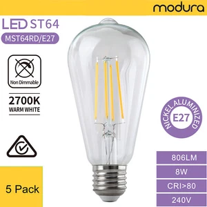 5x LED ST64 Vintage Filament Light Globe Edison Bulb E27 8W 2700K Warm White SAA - Picture 1 of 5