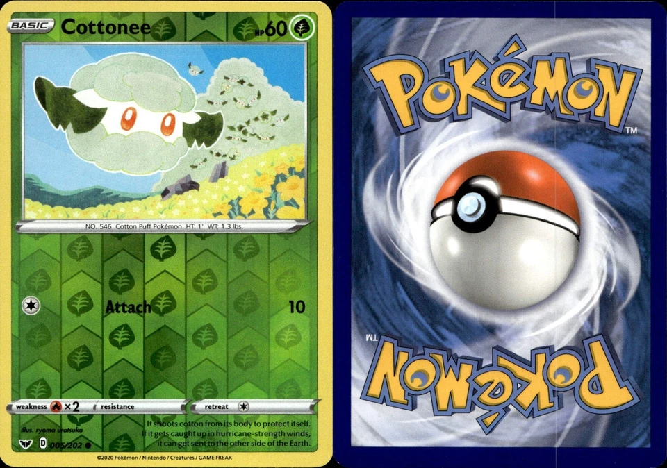 Pokemon TCG Cottonee 005/202 Swsh01: Sword & Shield Reverse Holo NM - Image 1 of 1