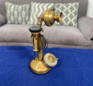 Telefono fisso vintage antico ottone quadrante rotante telefono candelabro nautico - Foto 1 di 8