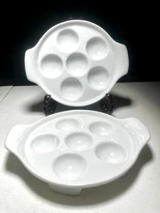 Set Of 2 Sur La Table White Porcelain Escargot Snail Mushroom Footed Plate - Picture 1 of 6
