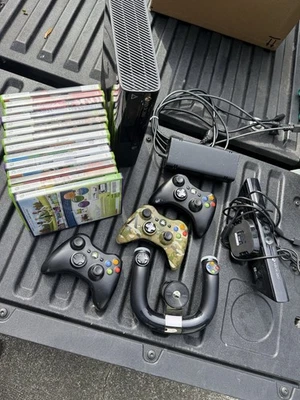 Xbox 360 E Console Bundle with 14 Games & Kinect Sensor + 3 Controllers + Wheel - Image 1 of 4