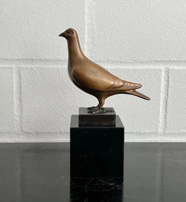 Vintage Taube Skulptur Bronze auf Marmor – Friedenssymbol – signiert - Bild 1 von 4